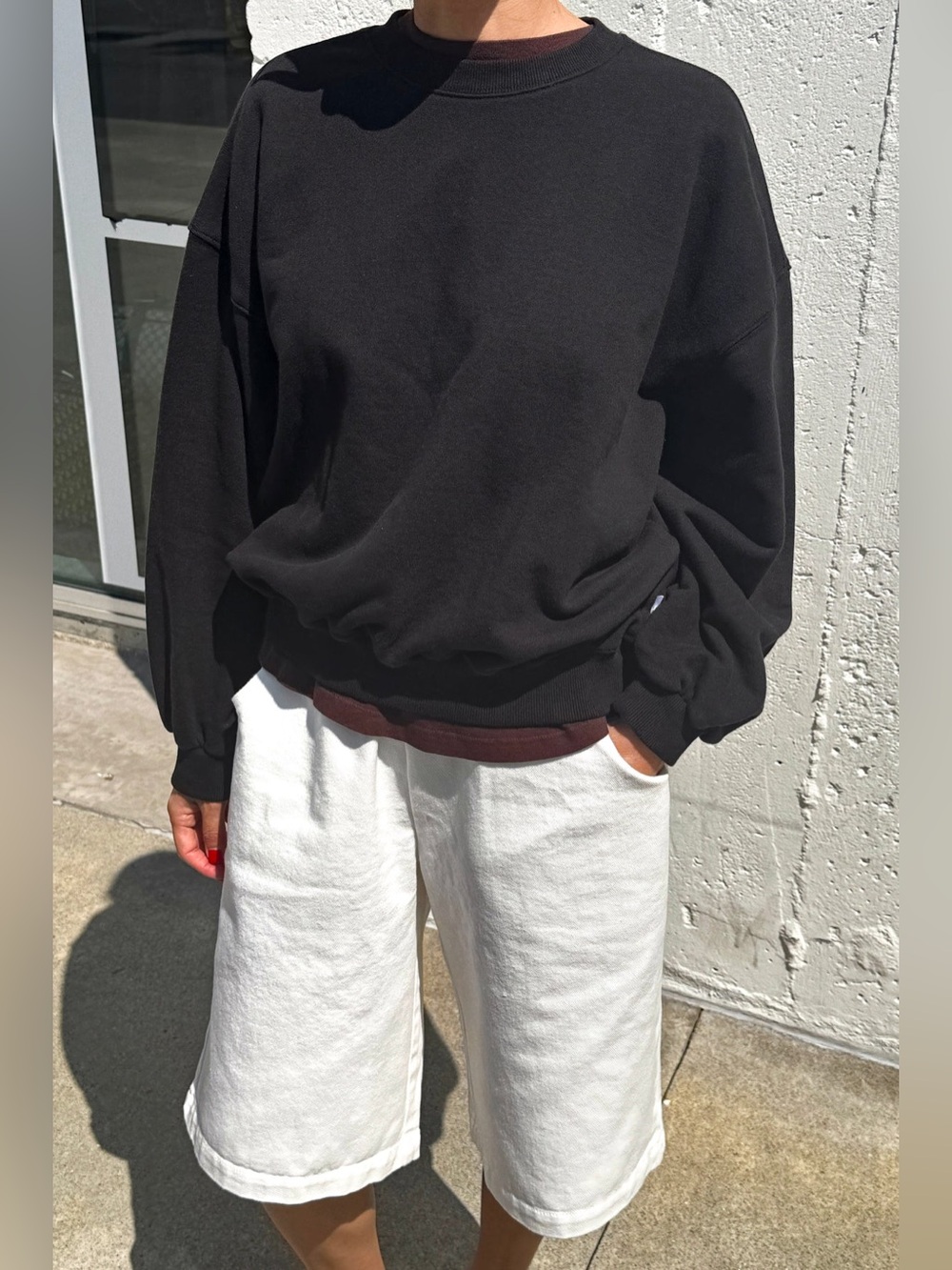 Le Bon Shoppe French Terry Core Crew Neck Sweatshirt Large Black Minimalist Chic